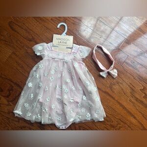Madison Layne Pink Dress with White & Gold Floral Accents